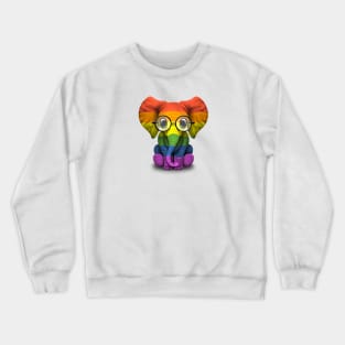 Baby Elephant with Glasses and Gay Pride Rainbow Flag Crewneck Sweatshirt